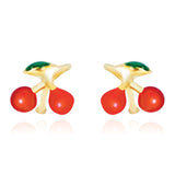 14K Yellow Gold Post Earrings with Cherry Design