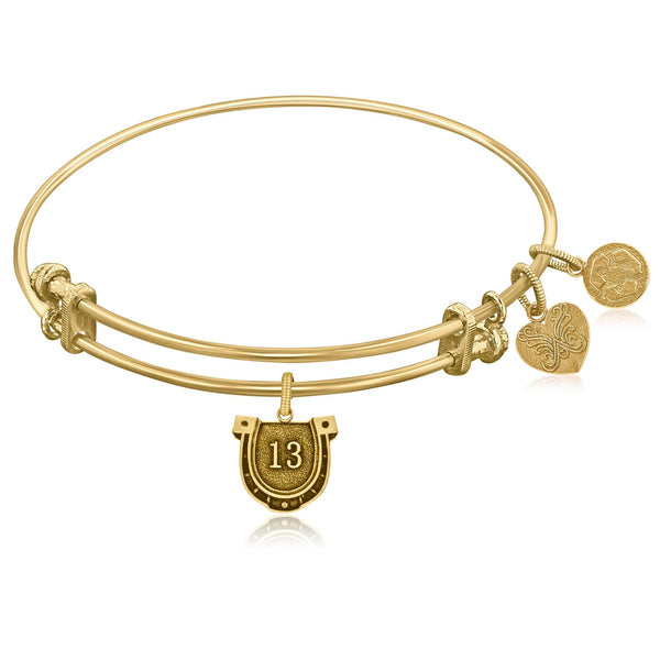 Expandable Yellow Tone Brass Bangle with Lucky 13 Symbol