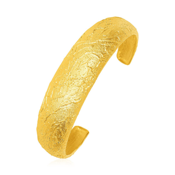 Textured Cuff Bangle with Yellow Finish in Sterling Silver