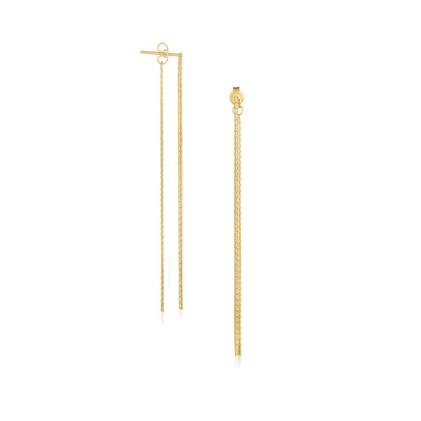 14K Yellow Gold Double Chain Style Drop Earrings