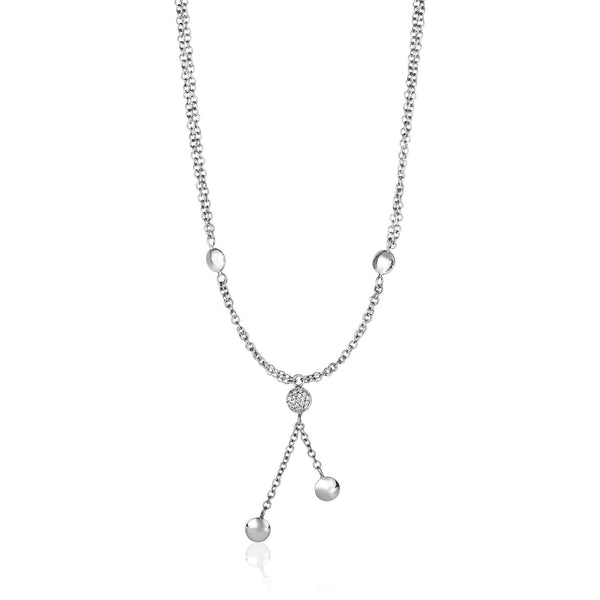 14K White Gold and Diamond 17 inch Puff Circle Drop Necklace (1/10 ct. tw.)