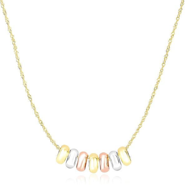 14K Tri-Color Gold Chain Necklace with Loose Lucky Ring Charms