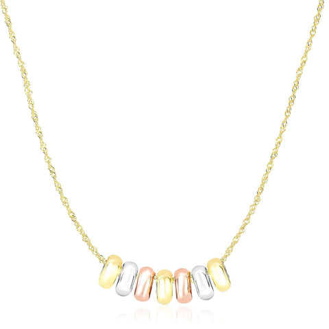 14K Tri-Color Gold Chain Necklace with Loose Lucky Ring Charms