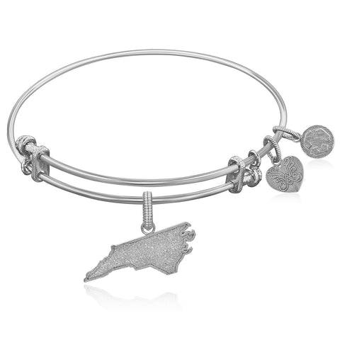 Expandable White Tone Brass Bangle with North Carolina Symbol