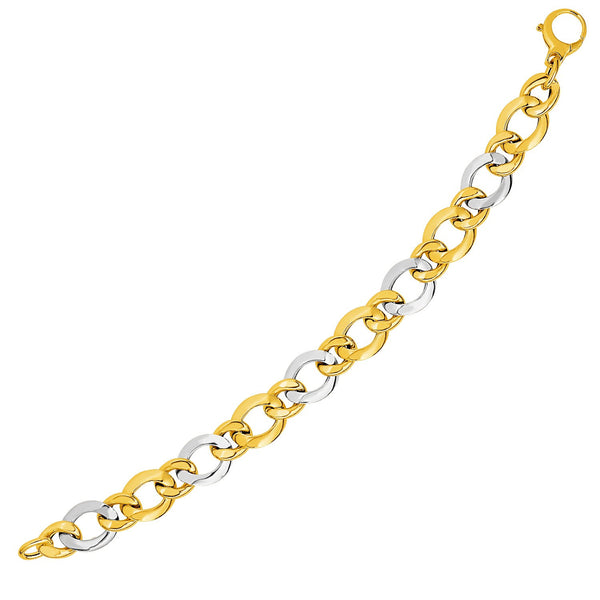 14K Two-Tone Yellow and White Gold Alternating Size Link Bracelet