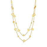 14K Yellow Gold Ball and Butterfly Double Strand Necklace