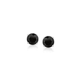 14K White Gold Stud Earrings with Black 5mm Faceted Cubic Zirconia
