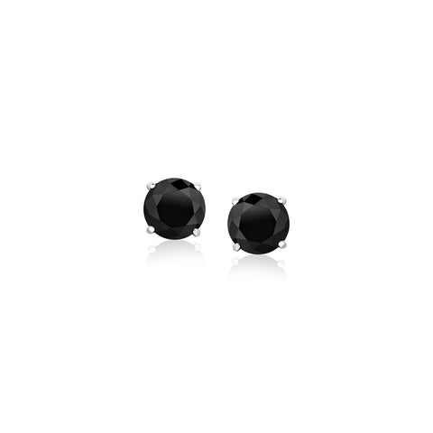 14K White Gold Stud Earrings with Black 5mm Faceted Cubic Zirconia