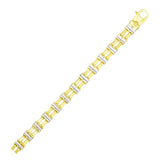 14K Two-Tone Gold Men's Bracelet with Two Rows of Bar Links
