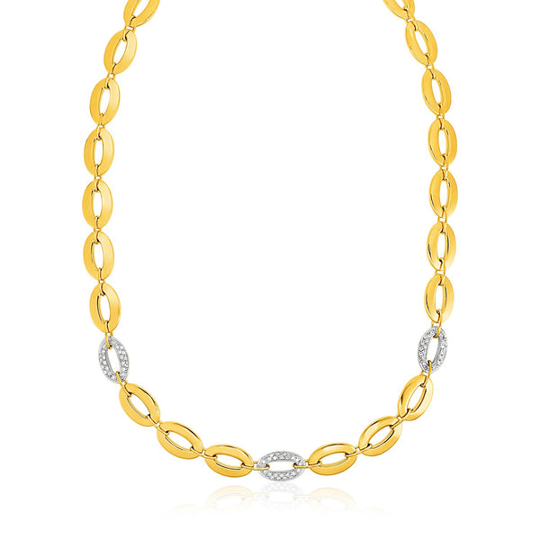 14K Yellow Gold and Diamond Oval Link Necklace (1/3 ct. tw.)
