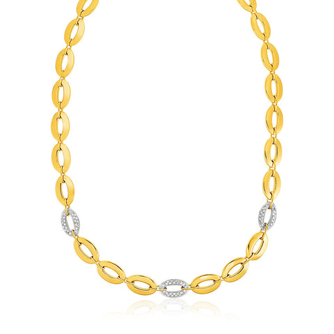 14K Yellow Gold and Diamond Oval Link Necklace (1/3 ct. tw.)