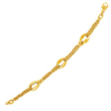 14K Yellow Gold Curved Oval Link and Multi-Strand Cable Chain Bracelet