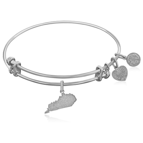 Expandable White Tone Brass Bangle with Kentucky Symbol