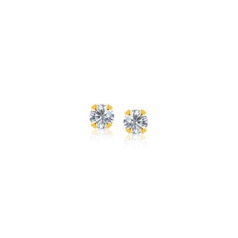 14K Yellow Gold Stud Earrings with Faceted White Cubic Zirconia