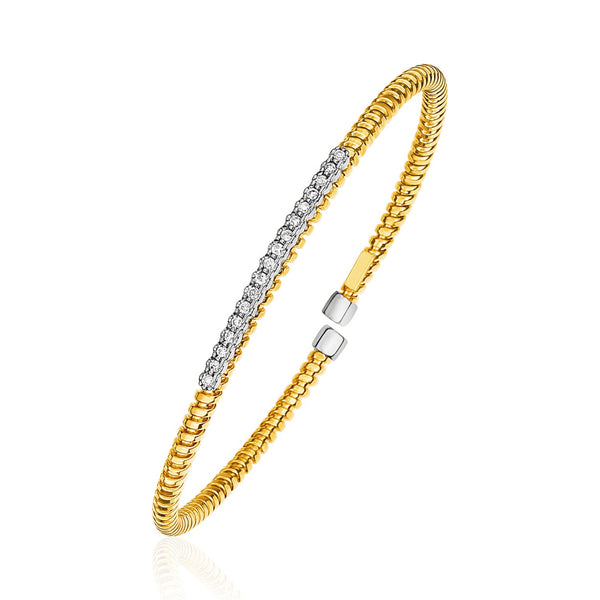 14K Yellow Gold and Diamond 3mm Flexible Bangle Bracelet
