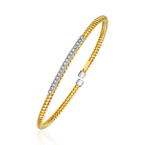 14K Yellow Gold and Diamond 3mm Flexible Bangle Bracelet