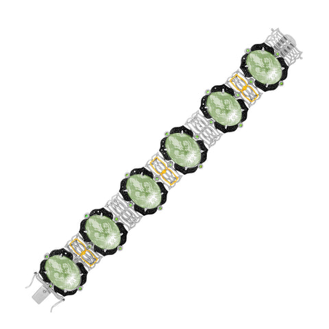 18K Yellow Gold & Sterling Silver Amethyst, Tsavorite, & Diamond Accented Bracelet