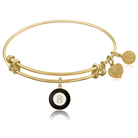 Expandable Yellow Tone Brass Bangle with Black & White Enamel 8 Ball Symbol
