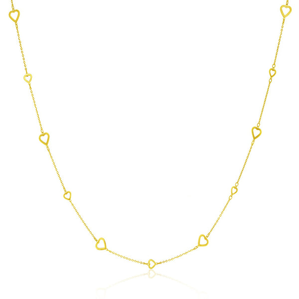 14K Yellow Gold Chain Necklace with Open Heart Stations