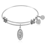 Expandable Bangle in White Tone Brass with Cross Symbol