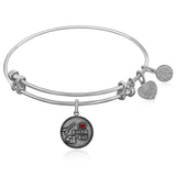 Expandable White Tone Brass Bangle with I Love Rock and Roll Enamel Symbol