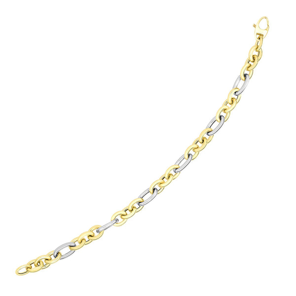 14K Two-Tone Gold Long and Short Style Oval Link Bracelet