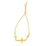 14K Yellow Gold Adjustable Bracelet with Three Crosses