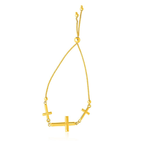 14K Yellow Gold Adjustable Bracelet with Three Crosses