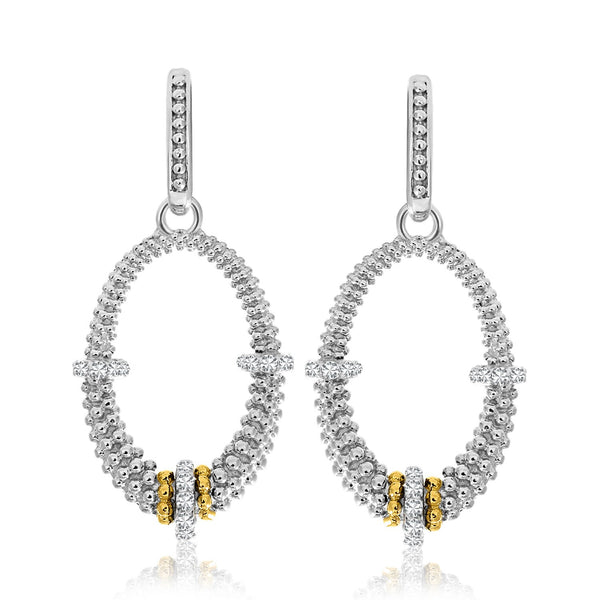 18K Yellow Gold & Sterling Silver Diamond Accented Graduated Oval Earrings