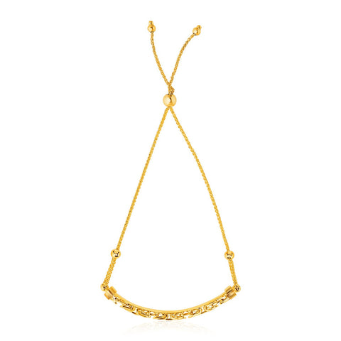 14K Yellow Gold Byzantine Chain Bar Lariat Style Bracelet
