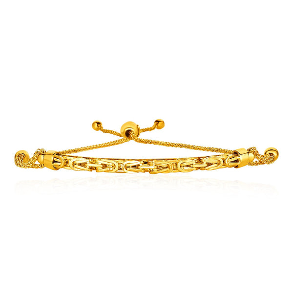 14K Yellow Gold Byzantine Chain Bar Lariat Style Bracelet