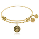 Expandable Yellow Tone Brass Bangle with Supernatural Saving People, Hunting Things Symbol