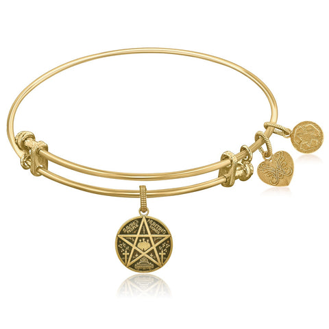 Expandable Yellow Tone Brass Bangle with Supernatural Saving People, Hunting Things Symbol