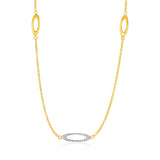 14K Yellow Gold and Diamond Necklace with Oval Stations