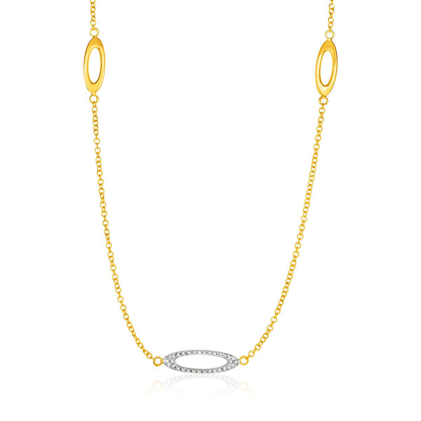 14K Yellow Gold and Diamond Necklace with Oval Stations