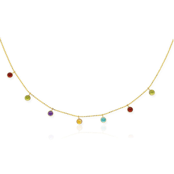 14K Yellow Gold Cable Chain Necklace with Round Multi-Tone Charms