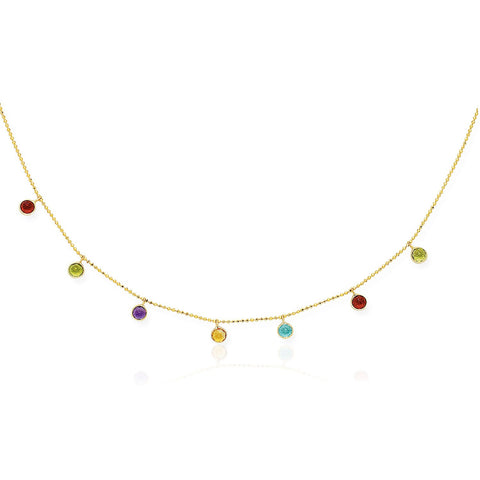 14K Yellow Gold Cable Chain Necklace with Round Multi-Tone Charms