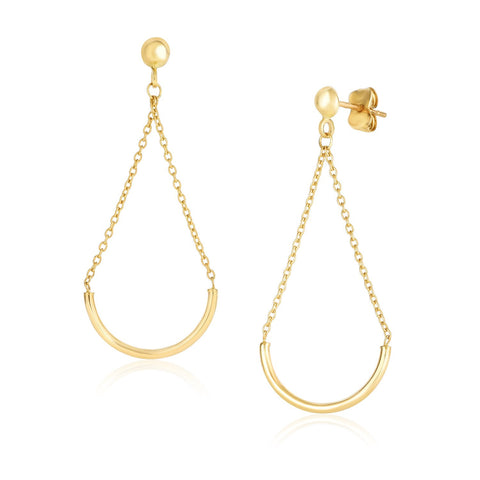 14K Yellow Gold Curved Chain Drop Earrings