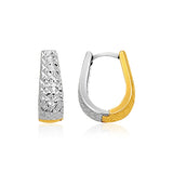 14K Two-Tone Gold Oval Diamond Cut Textured Earrings