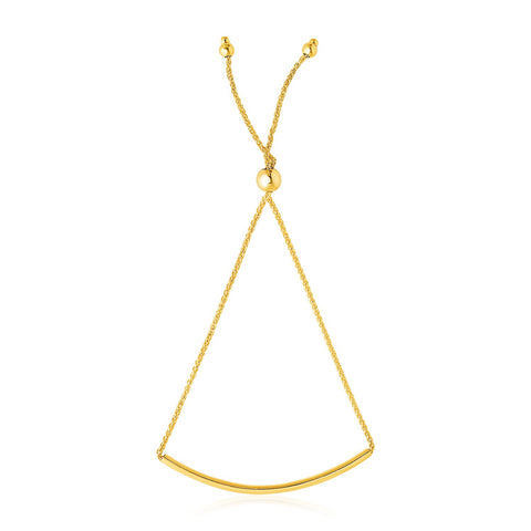 14K Yellow Gold Smooth Curved Bar Lariat Design Bracelet