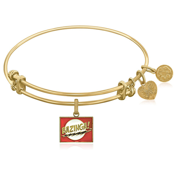Expandable Yellow Tone Brass Bangle with Bazinga Symbol