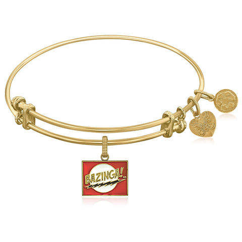 Expandable Yellow Tone Brass Bangle with Bazinga Symbol