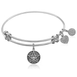 Expandable White Tone Brass Bangle with Supernatural Saving People, Hunting Things Symbol