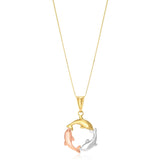 14K Tri-Color Gold Round Dolphin Design Pendant