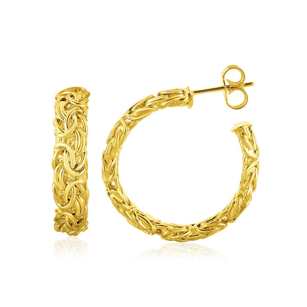 14K Yellow Gold Byzantine Three-Quarter Moon Post Earrings