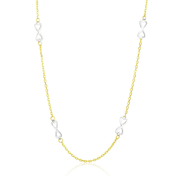 14K Two-Tone Gold Necklace with Heart Design Infinity Stations