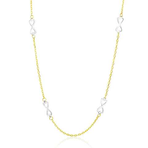14K Two-Tone Gold Necklace with Heart Design Infinity Stations