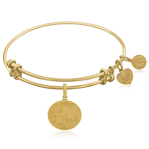 Expandable Yellow Tone Brass Bangle with Oval Engravable Symbol