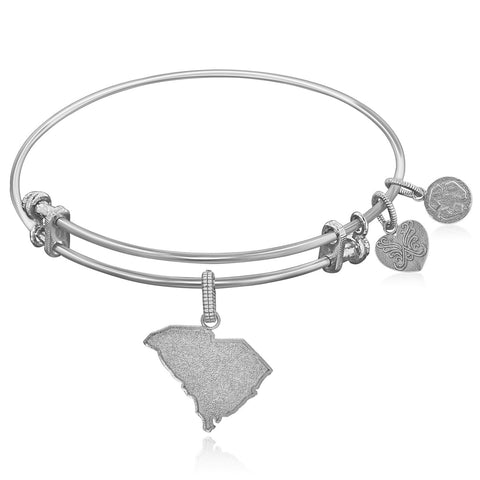Expandable White Tone Brass Bangle with  South Carolina Symbol