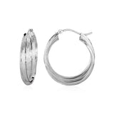 Three-Part Textured Hoop Earrings in Sterling Silver